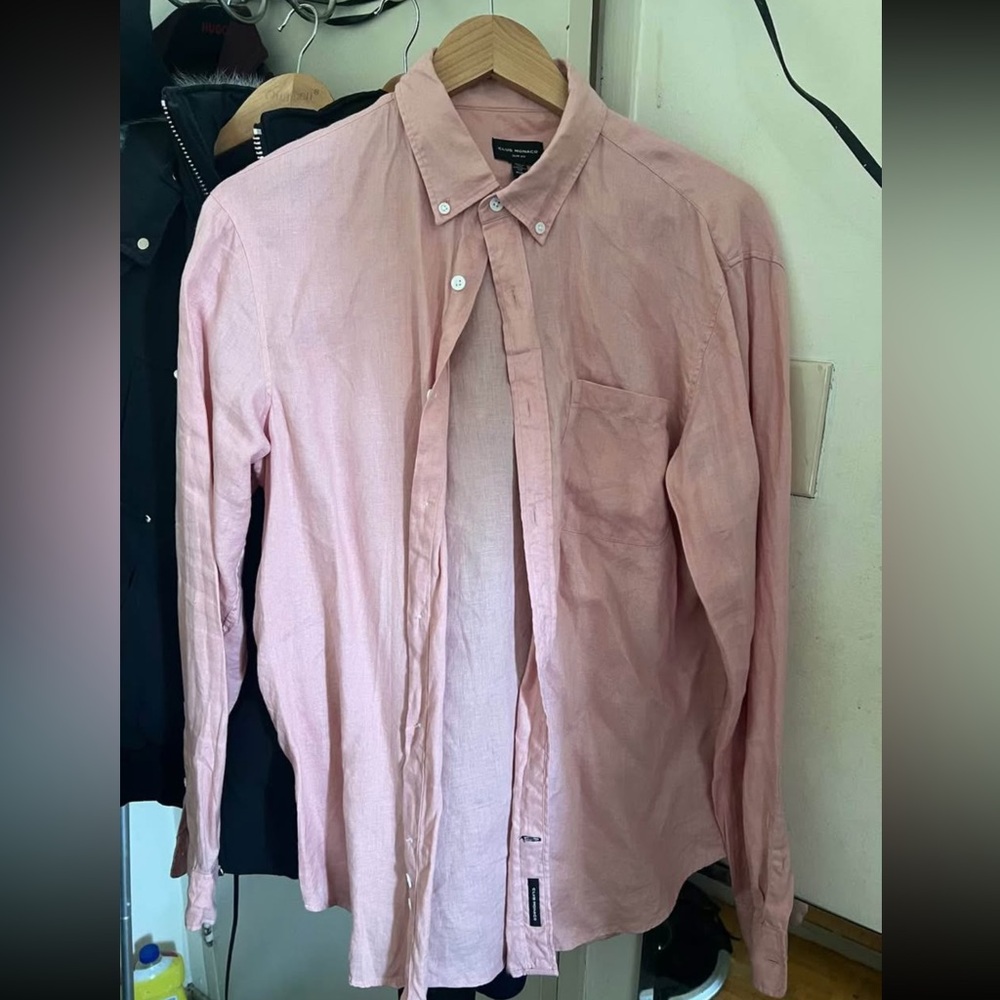 Club Monaco Pastel Pink 100% Linen Casual Button-Down Shirt